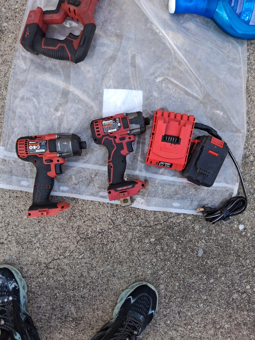 Bauer Red and Black Cordless Drill and Impact Driver Set with Charger